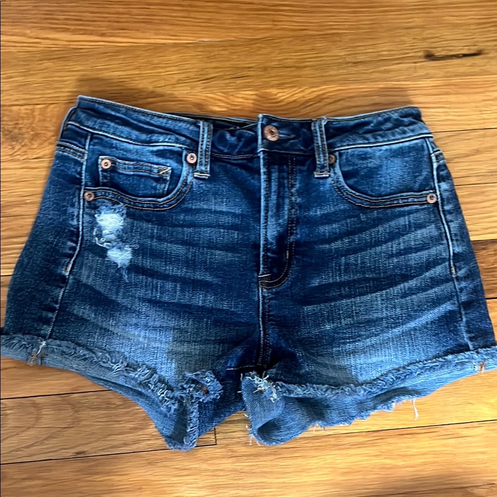 American Eagle Outfitters Blue Jean Shorts Distressed Mid-Thigh